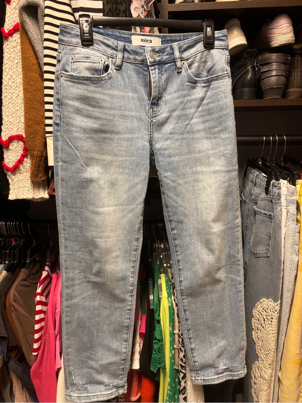 Mica Los Angeles Faded Light Blue Cropped Straight Jeans